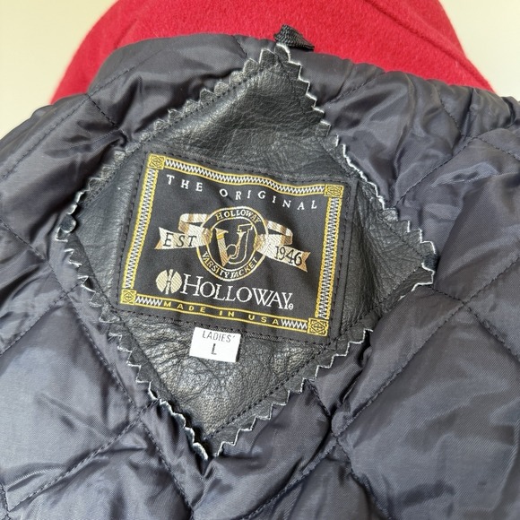 Vintage Holloway Red Wool Pea Coat Ladies Large Made in USA Quilted Lining - Picture 10 of 16